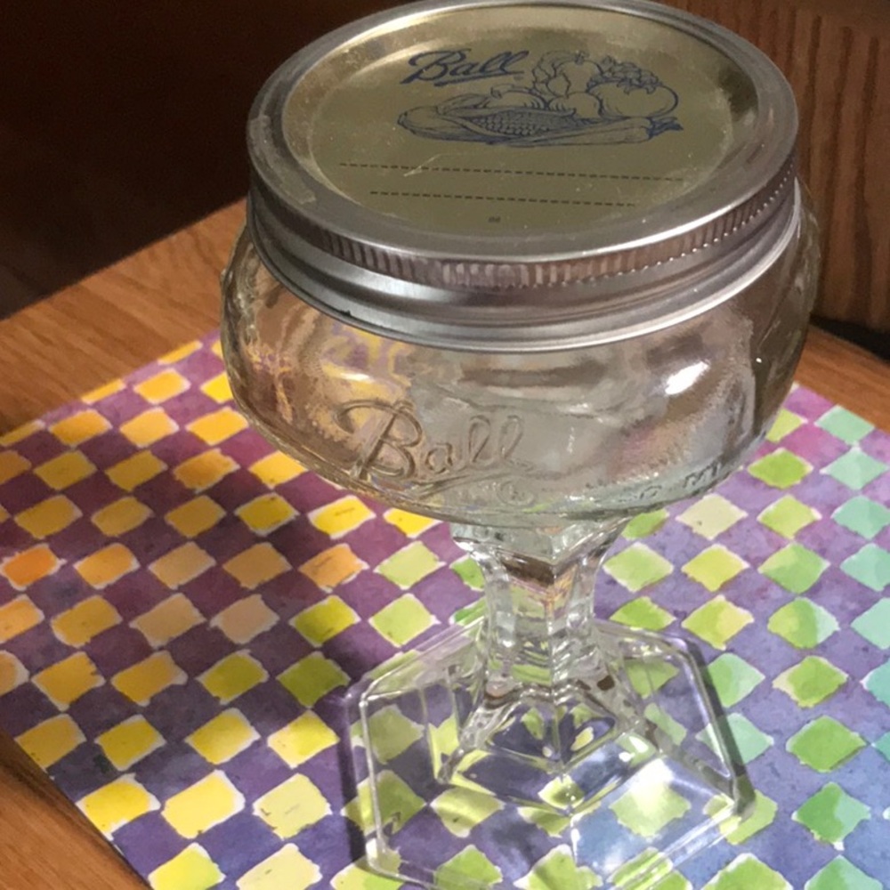 Mason jar glass stemware. Handmade with lid
